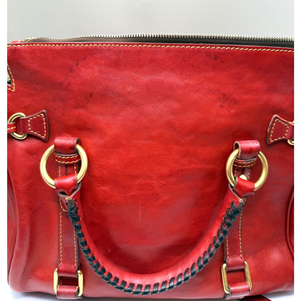 Dooney & Bourke Florentine satchel red Italian leather brushed brass hardware - Picture 12 of 12